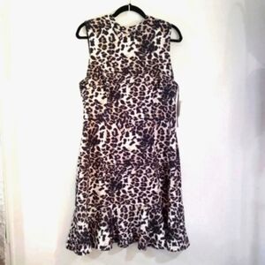 Saks Fifth Avenue Dress Leopard Print Animal Sleeveless High Collar Ruffle Hem